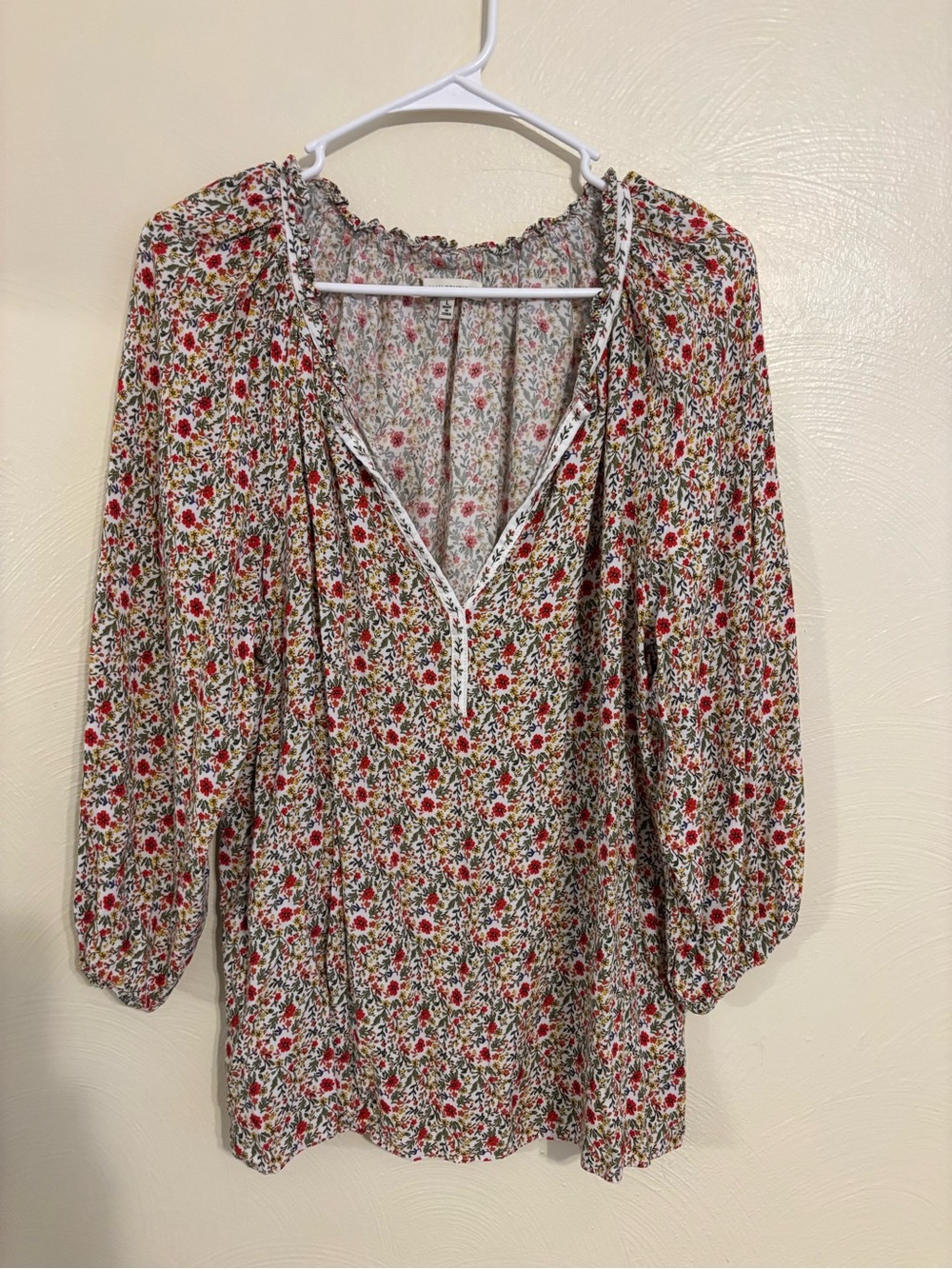 Max Studio Large Floral Peasant Blouse Rayon Boho 3/4 Sleeve